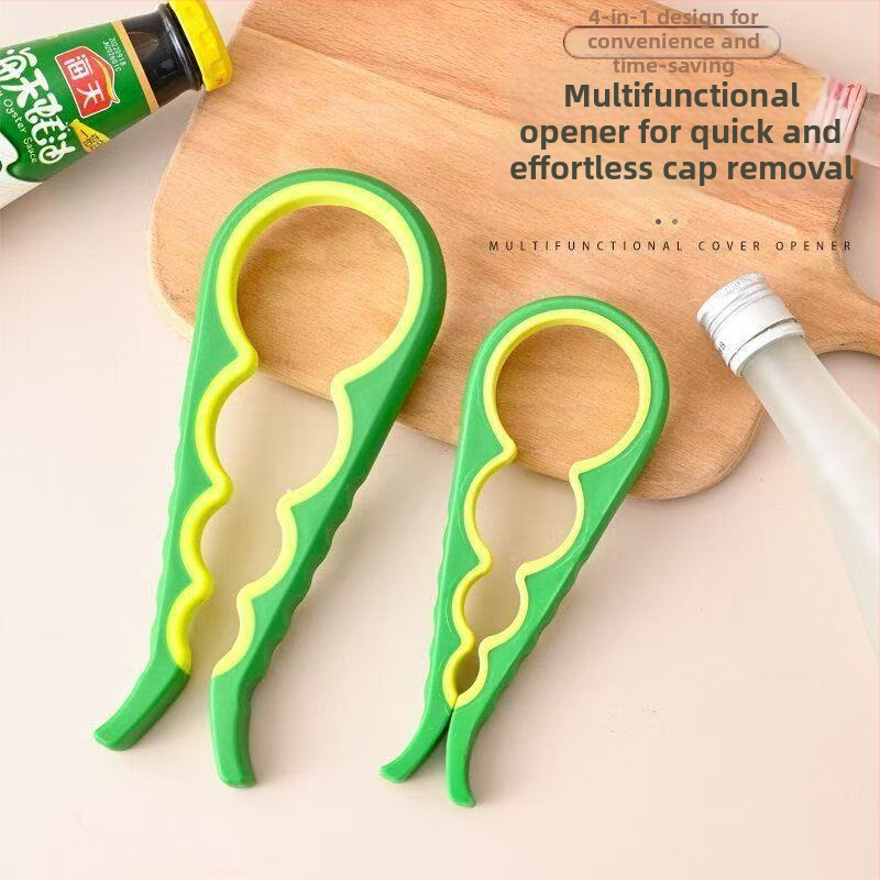 Deschizător multifuncțional din plastic pentru sticle, cu mâner antiderapant și deschizător de conserve 4 în 1