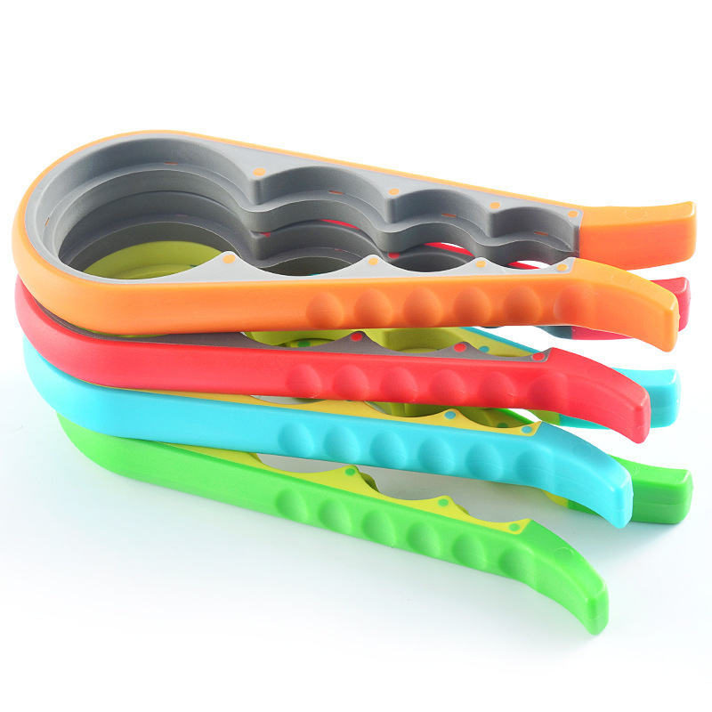 Deschizător multifuncțional din plastic pentru sticle, cu mâner antiderapant și deschizător de conserve 4 în 1