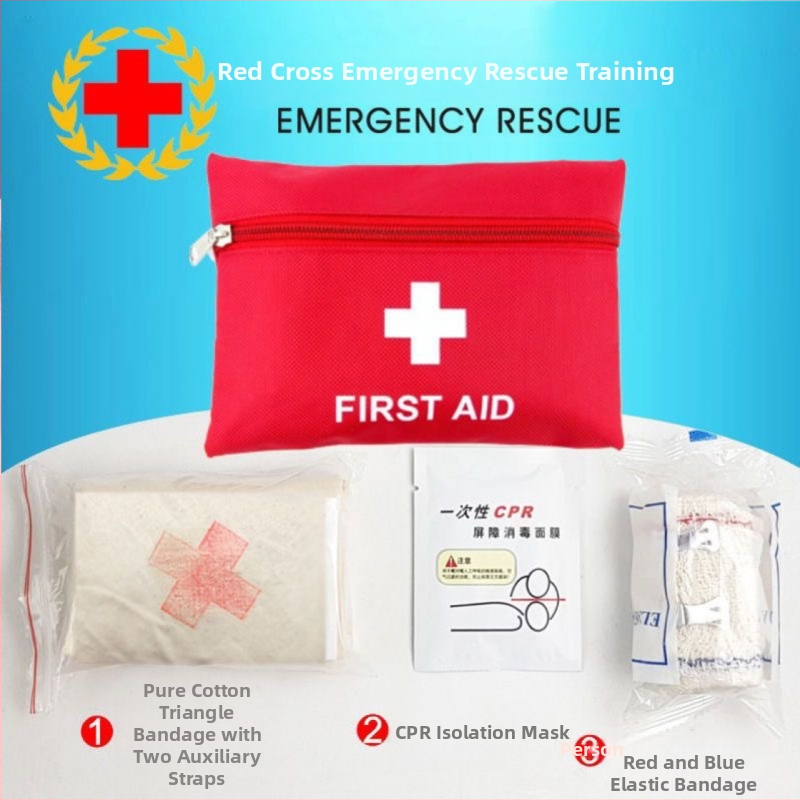 Kit de prim ajutor pentru instruire Crucea Roșie, destinat uzului școlar — bandajare a fracturilor, bandaj triunghiular, îngrijire medicală