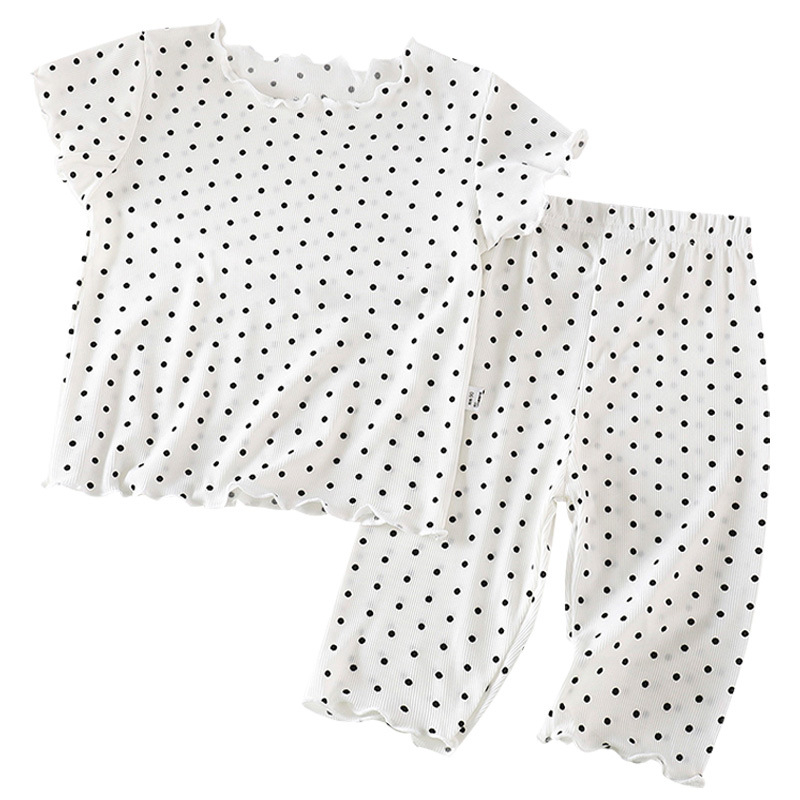 Set de pijama copii ușor, vară, cu mâneci scurte, unisex, două piese, material Ice Silk