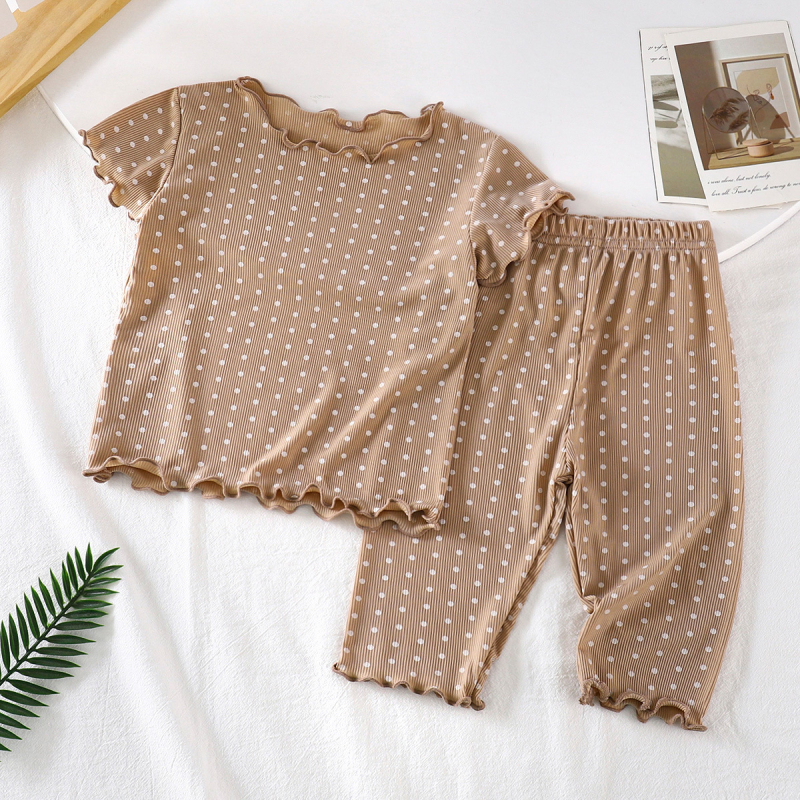 Set de pijama copii ușor, vară, cu mâneci scurte, unisex, două piese, material Ice Silk