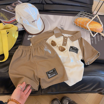 Set polo pentru copii, două piese: tricou polo cu guler și șorturi, imprimat desen animat, vară