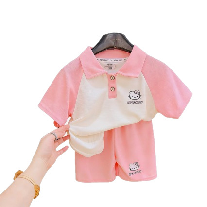 Set polo pentru copii, două piese: tricou polo cu guler și șorturi, imprimat desen animat, vară