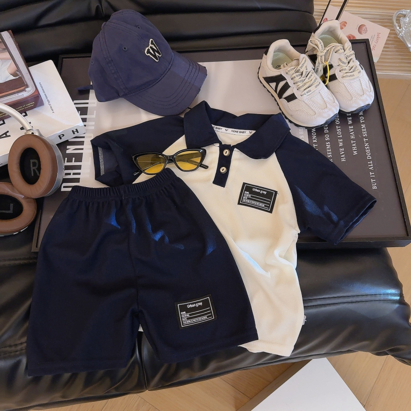 Set polo pentru copii, două piese: tricou polo cu guler și șorturi, imprimat desen animat, vară