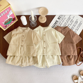 Set de copii vară în stil coreean, bumbac, mâneci scurte, două piese, unisex, pentru copii 1–3 ani