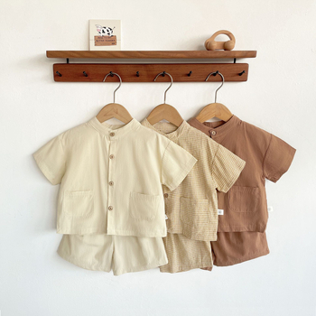 Set de copii vară în stil coreean, bumbac, mâneci scurte, două piese, unisex, pentru copii 1–3 ani