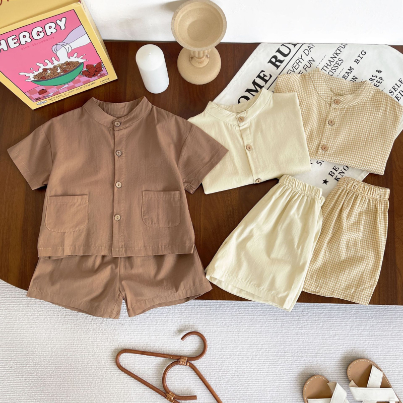 Set de copii vară în stil coreean, bumbac, mâneci scurte, două piese, unisex, pentru copii 1–3 ani