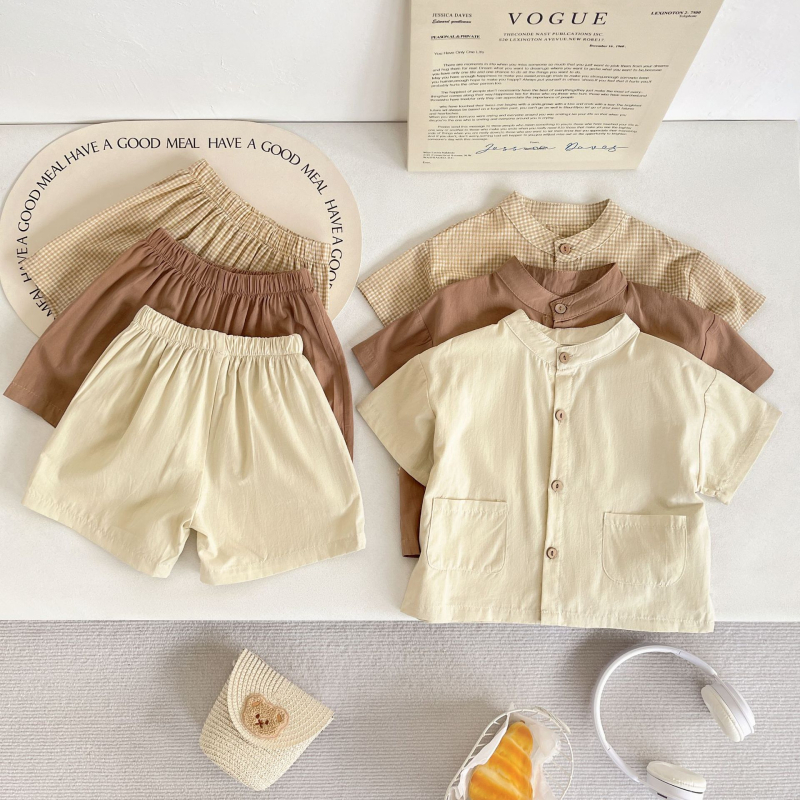 Set de copii vară în stil coreean, bumbac, mâneci scurte, două piese, unisex, pentru copii 1–3 ani