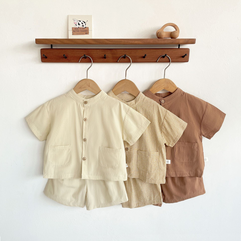 Set de copii vară în stil coreean, bumbac, mâneci scurte, două piese, unisex, pentru copii 1–3 ani