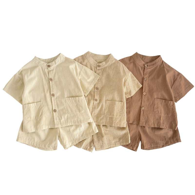 Set de copii vară în stil coreean, bumbac, mâneci scurte, două piese, unisex, pentru copii 1–3 ani