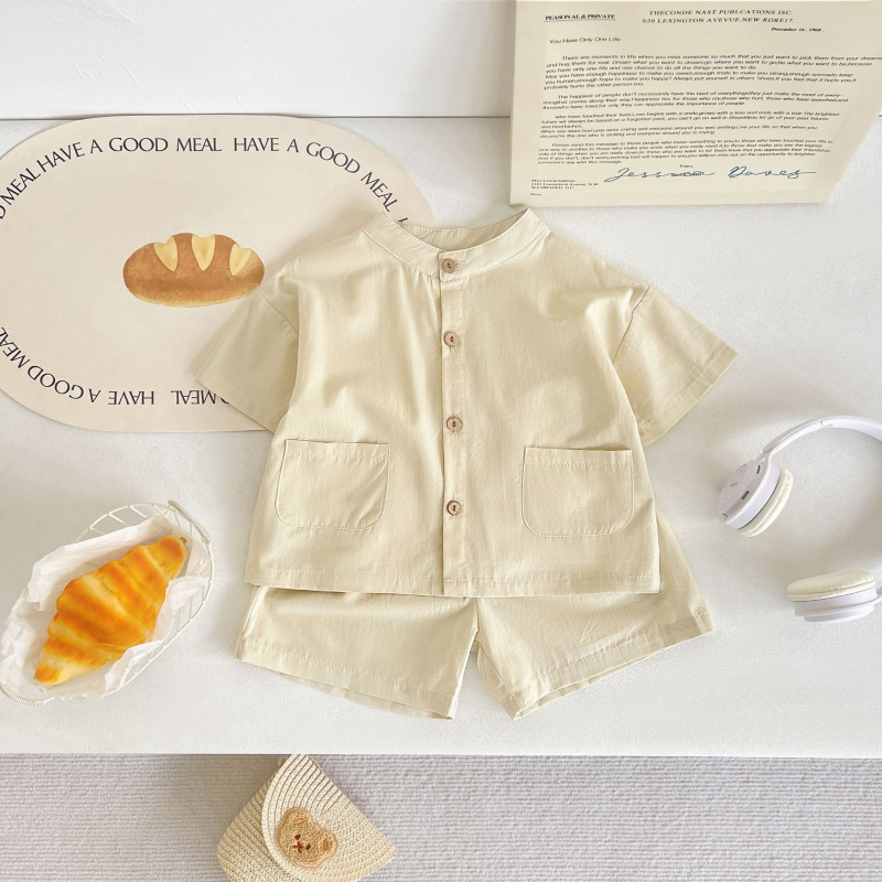 Set de copii vară în stil coreean, bumbac, mâneci scurte, două piese, unisex, pentru copii 1–3 ani