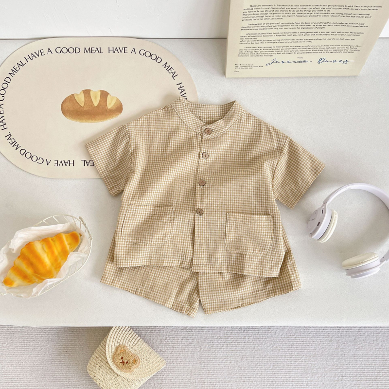 Set de copii vară în stil coreean, bumbac, mâneci scurte, două piese, unisex, pentru copii 1–3 ani
