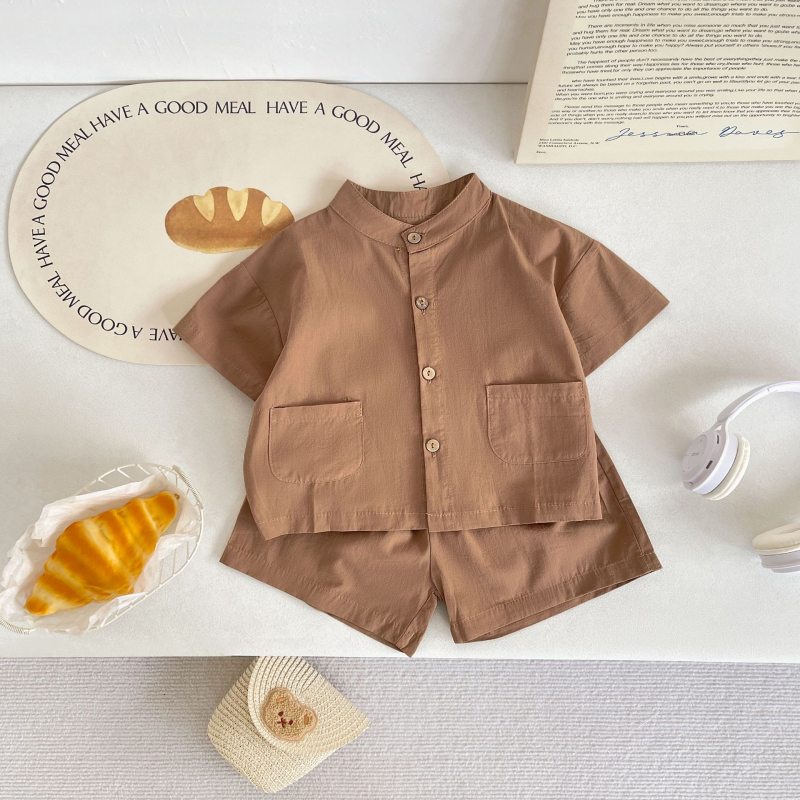 Set de copii vară în stil coreean, bumbac, mâneci scurte, două piese, unisex, pentru copii 1–3 ani