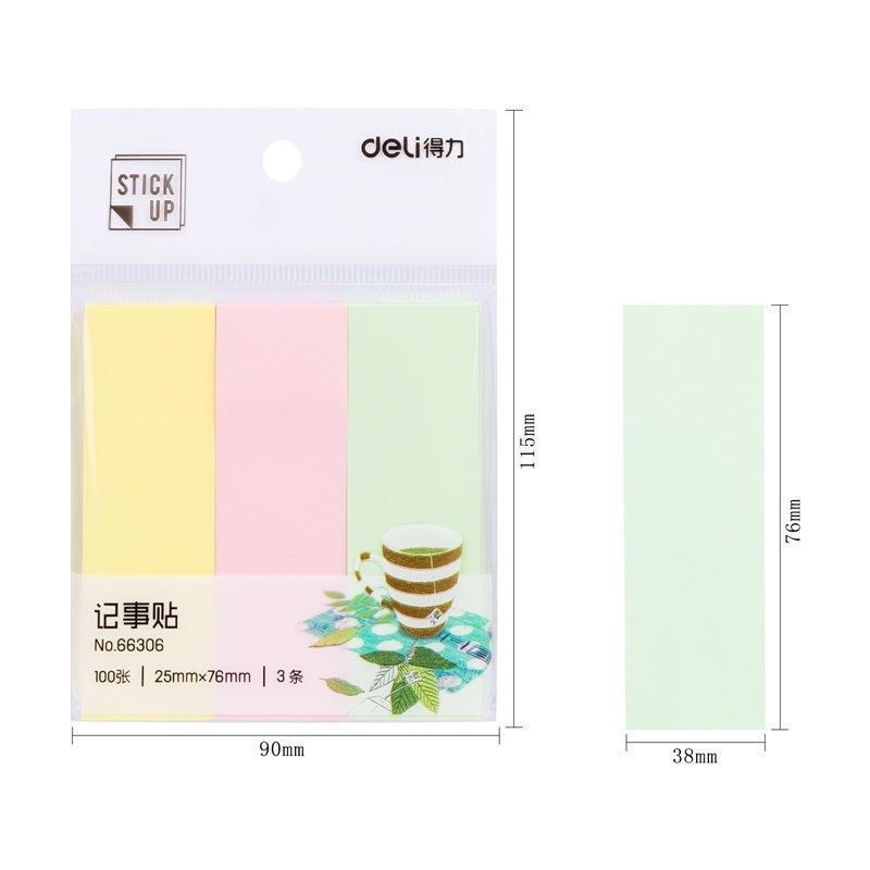 Deli 66306 notițe autocolante colorate 76 × 25 mm cu etichete de clasificare, blocuri de notițe pătrate, set de 3