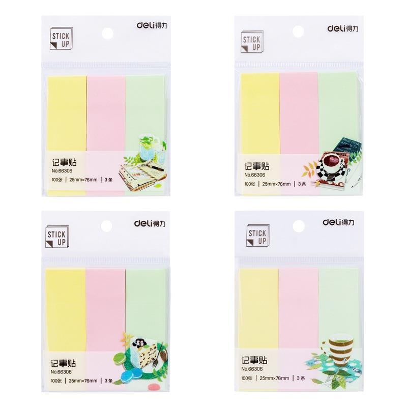 Deli 66306 notițe autocolante colorate 76 × 25 mm cu etichete de clasificare, blocuri de notițe pătrate, set de 3