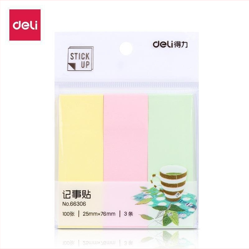 Deli 66306 notițe autocolante colorate 76 × 25 mm cu etichete de clasificare, blocuri de notițe pătrate, set de 3