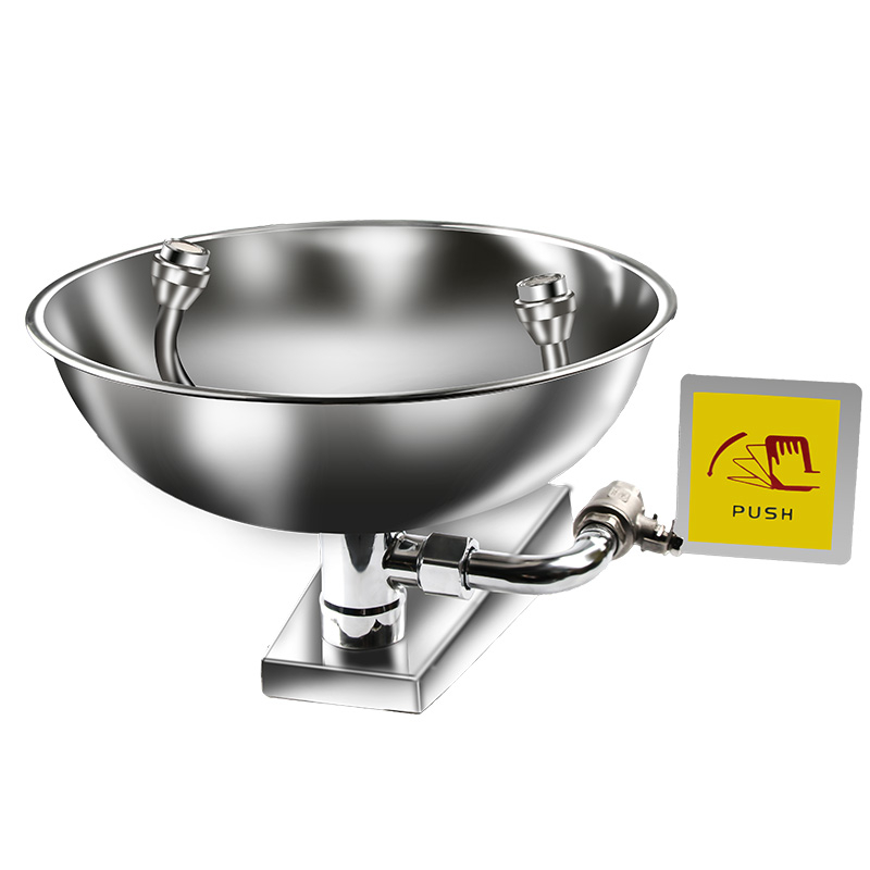 Stație de spalare a ochilor pentru laborator, oțel inox 304, dublă ieșire, montaj pe perete sau tip masă, jet de spălare, urgență
