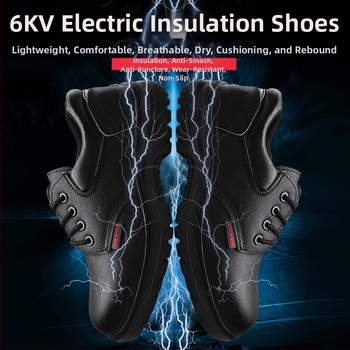 Pantofi izolatori de protecție electrică 6 kV, vârf din plastic, fără metal, talpă joasă, partea superioară din piele de vită