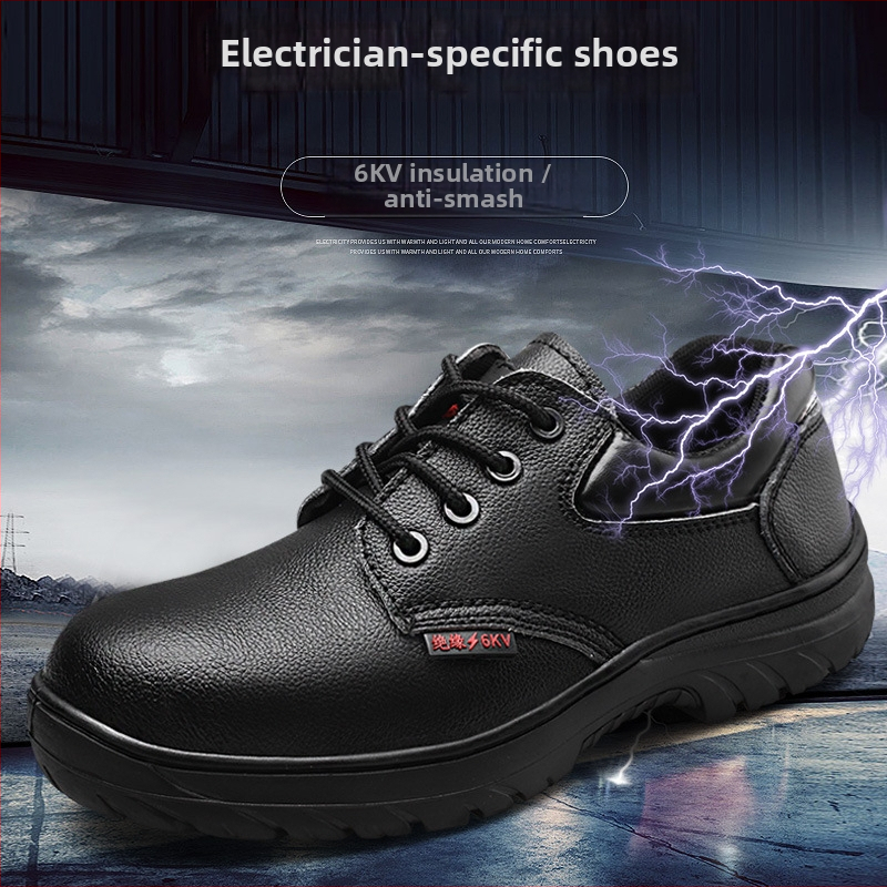 Pantofi izolatori de protecție electrică 6 kV, vârf din plastic, fără metal, talpă joasă, partea superioară din piele de vită
