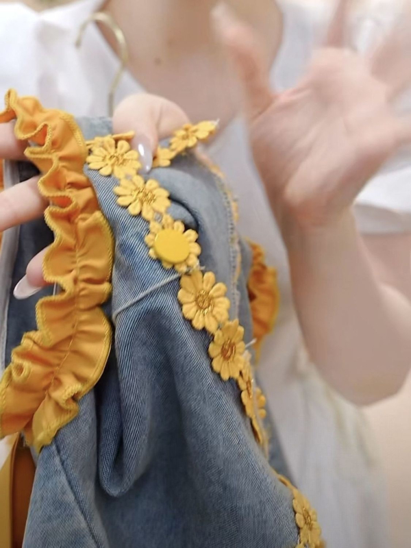 Set denim pentru fetițe vara: top fără mâneci și șorturi casual cu funda inimă