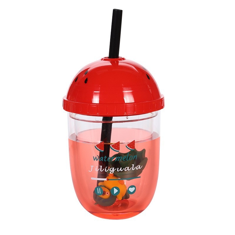 Pahar din plastic în stil coreean, cu capac rotund, dublu pereți, pentru gheata zdrobită, pahar portabil cu pai, PS de calitate alimentară