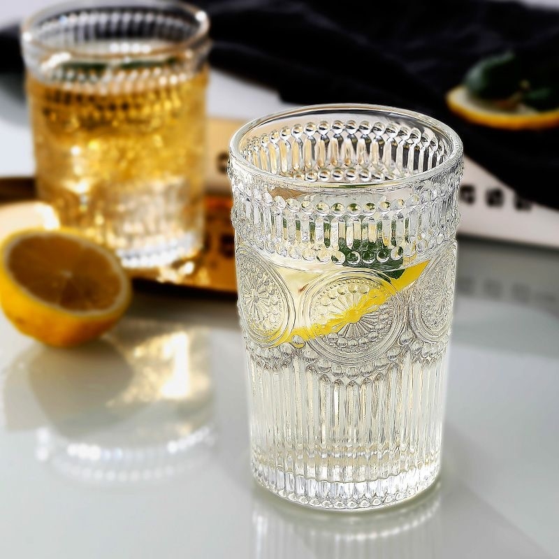 Pahar din sticlă cu motiv floarea-soarelui, stil modern, pentru apă, whisky sau bere