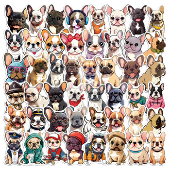 50 de autocolante cu bulldog francez, autocolante decorative impermeabile cu animale din desene animate, pentru jurnale și papetărie, pentru chitară și sticle de apă