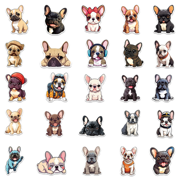 50 de autocolante cu bulldog francez, autocolante decorative impermeabile cu animale din desene animate, pentru jurnale și papetărie, pentru chitară și sticle de apă