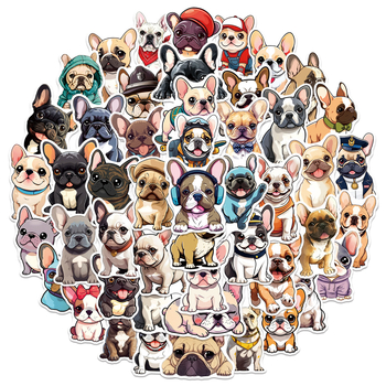 50 de autocolante cu bulldog francez, autocolante decorative impermeabile cu animale din desene animate, pentru jurnale și papetărie, pentru chitară și sticle de apă
