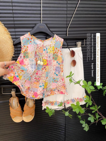 Set fetiță: top fără mâneci floral și pantaloni capri – vară 2026