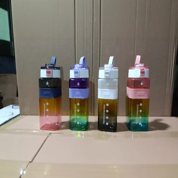 Pahar pătrat din plastic cu pai, capacitate mare, gradient, stil sport pentru studenți