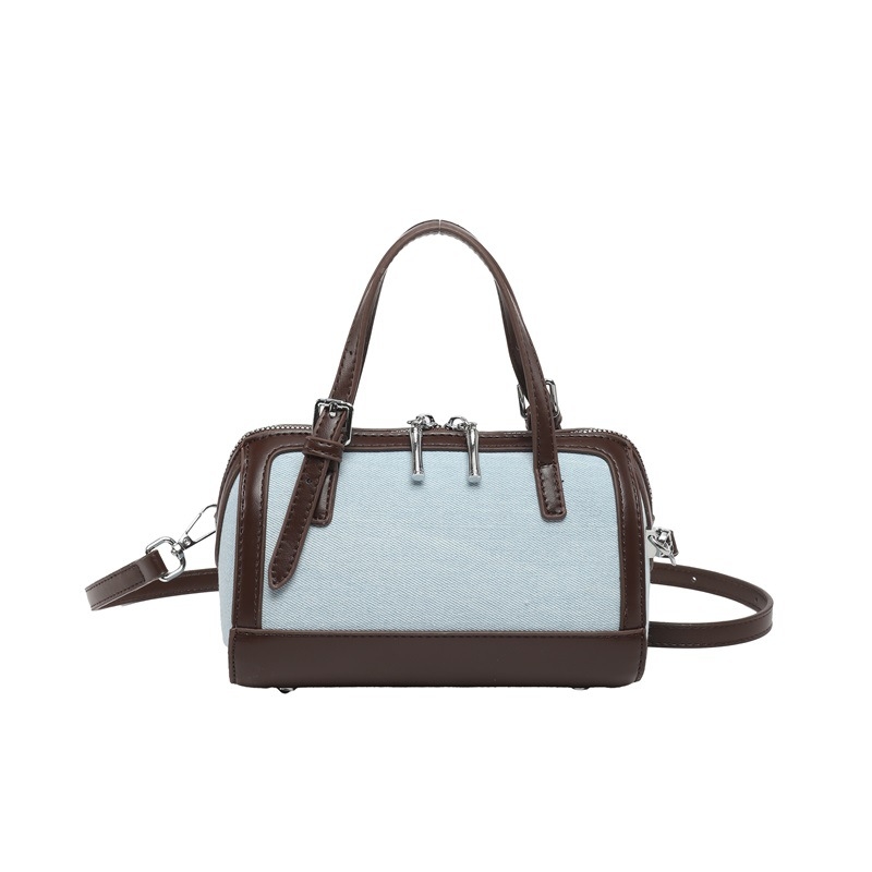 Geantă din denim, vară 2026, geantă mică pătrată crossbody, stil casual cu accente color-block