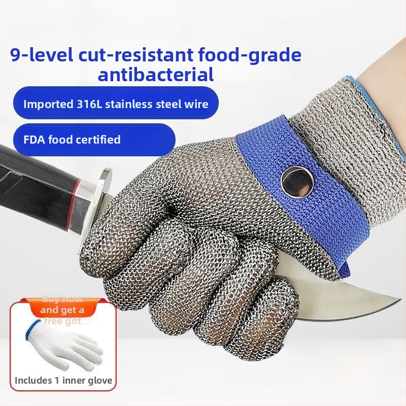 Mănuși cu sârmă metalică, nivel 9 protecție la tăiere, anti-perforație și anti-încleștare, pentru gravură, deschiderea stridiilor și grădinărit