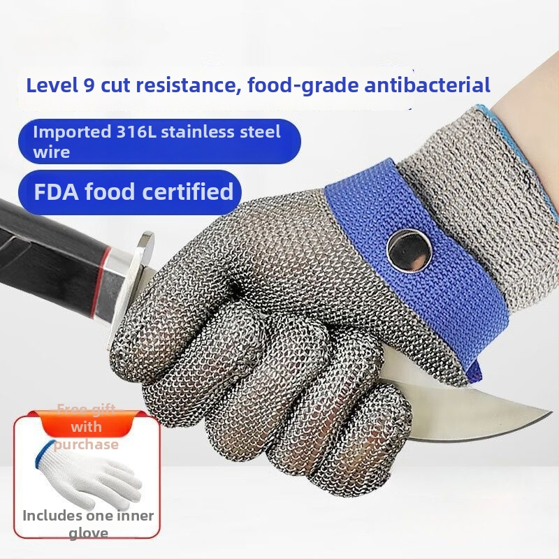 Mănuși cu sârmă metalică, nivel 9 protecție la tăiere, anti-perforație și anti-încleștare, pentru gravură, deschiderea stridiilor și grădinărit