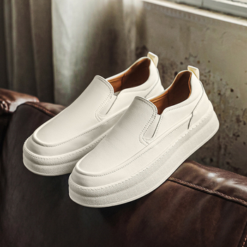 Pantofi sport pentru bărbați, talpă groasă, stil loafer, pantofi albi cu creștere ascunsă