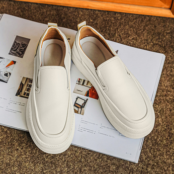 Pantofi sport pentru bărbați, talpă groasă, stil loafer, pantofi albi cu creștere ascunsă