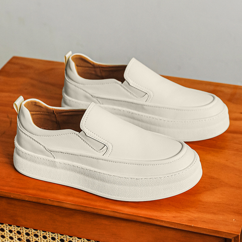 Pantofi sport pentru bărbați, talpă groasă, stil loafer, pantofi albi cu creștere ascunsă