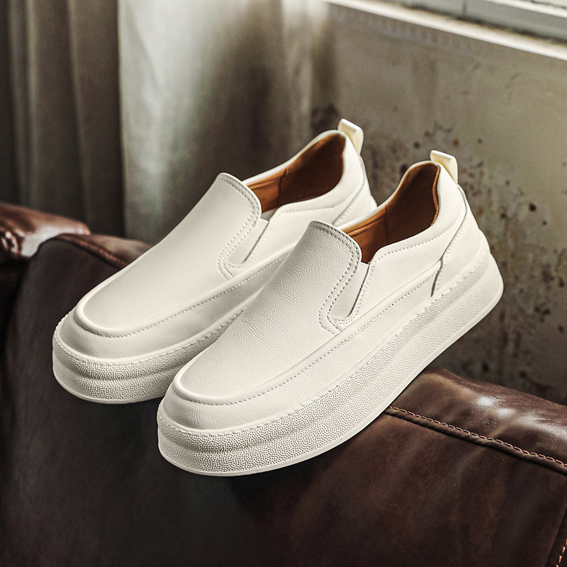 Pantofi sport pentru bărbați, talpă groasă, stil loafer, pantofi albi cu creștere ascunsă