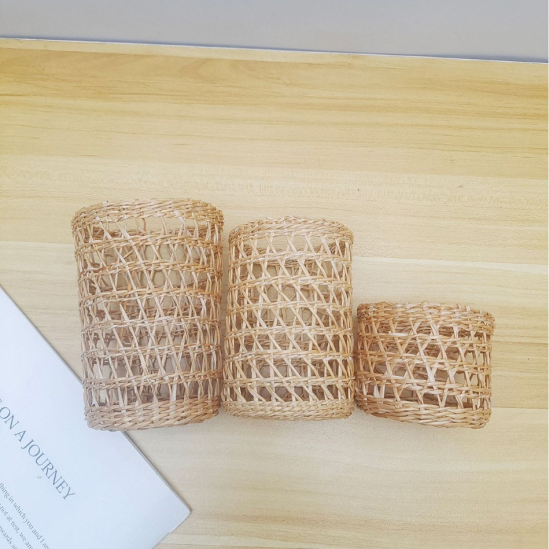 Husă protectoare naturală, țesută manual, pentru pahar de sticlă de ceai, izolație termică