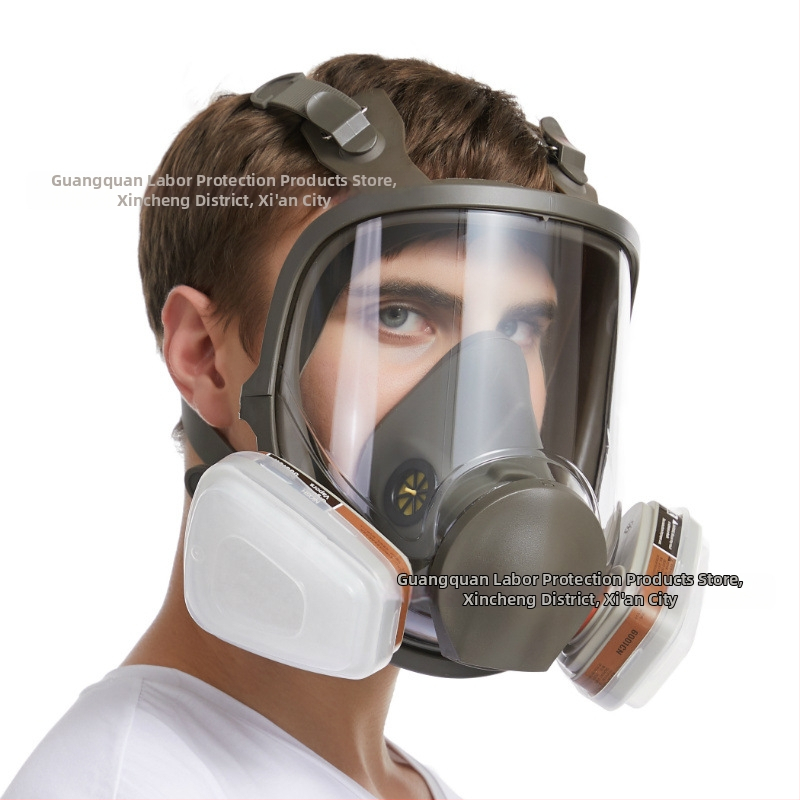 Masca de protecție facială din silicon, modelul 6800, pentru spray de vopsea, substanțe chimice și pesticide, cu câmp vizual lat