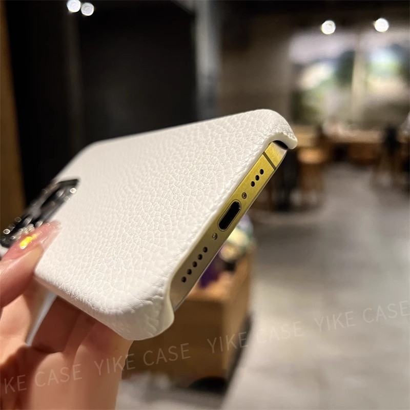 Husă iPhone din piele lychee, culoare solidă, minimalistă, antișoc