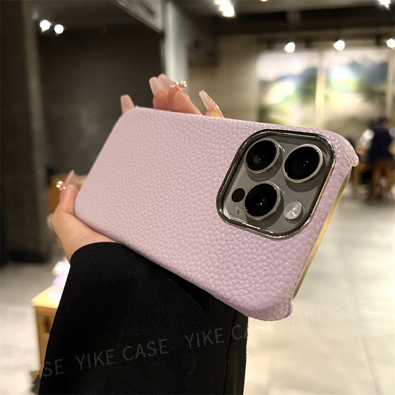 Husă iPhone din piele lychee, culoare solidă, minimalistă, antișoc