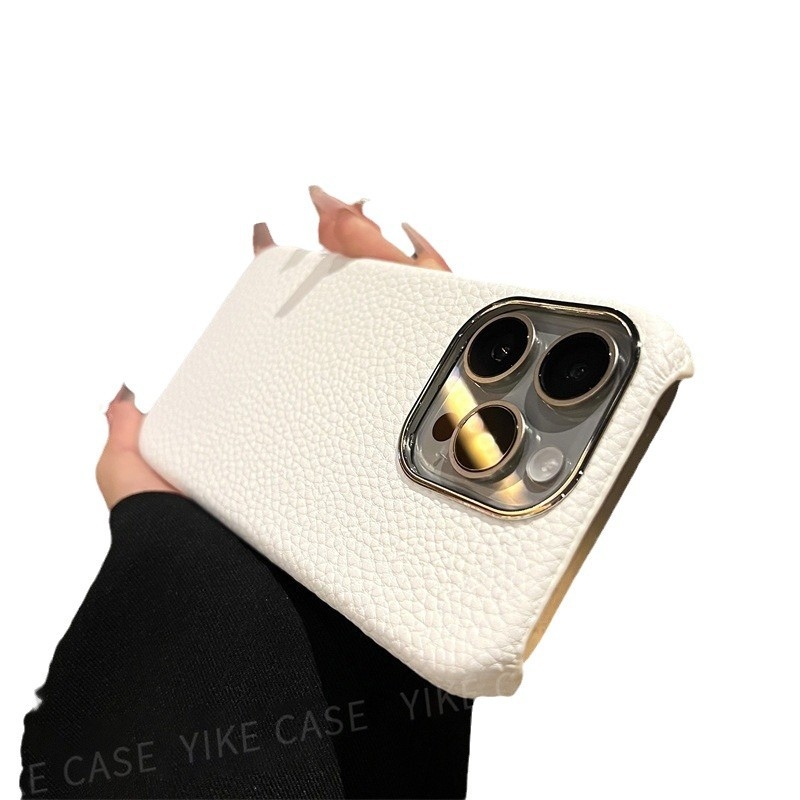 Husă iPhone din piele lychee, culoare solidă, minimalistă, antișoc