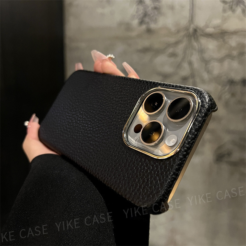Husă iPhone din piele lychee, culoare solidă, minimalistă, antișoc