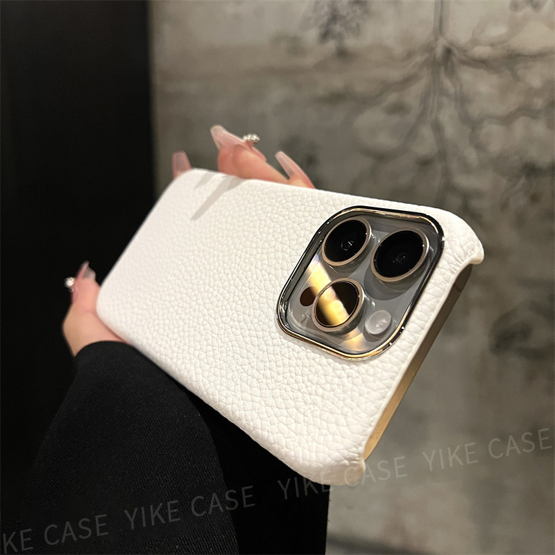Husă iPhone din piele lychee, culoare solidă, minimalistă, antișoc