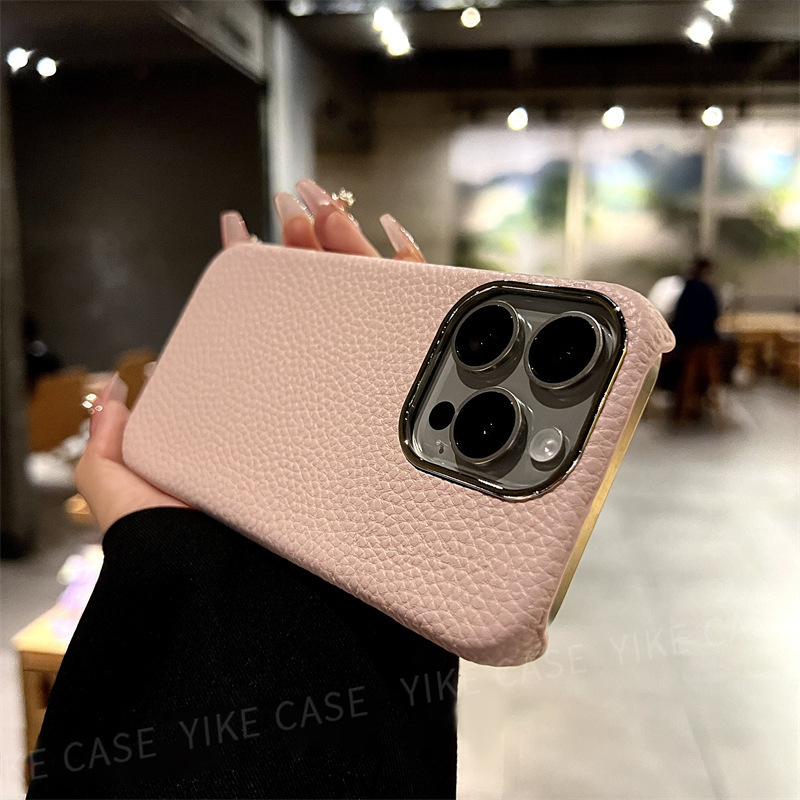 Husă iPhone din piele lychee, culoare solidă, minimalistă, antișoc