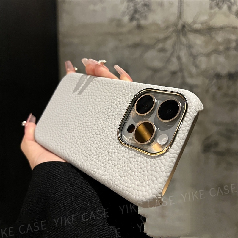 Husă iPhone din piele lychee, culoare solidă, minimalistă, antișoc
