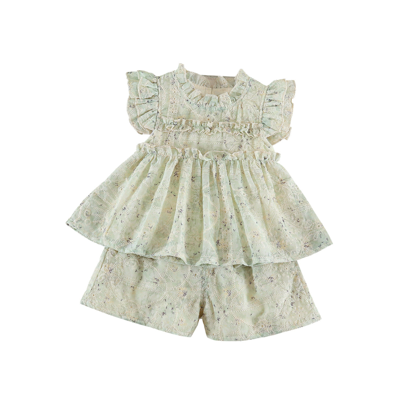 Set de vară pentru fete, 2 piese: tricou cu mânecă scurtă și fustă plisată cu pantaloni scurți