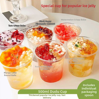 Cupa PET de 500ml cu bol – set de unică folosință pentru ceai cu lapte, deserturi și perle de tapiocă
