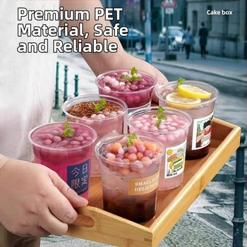 Cupa PET de 500ml cu bol – set de unică folosință pentru ceai cu lapte, deserturi și perle de tapiocă